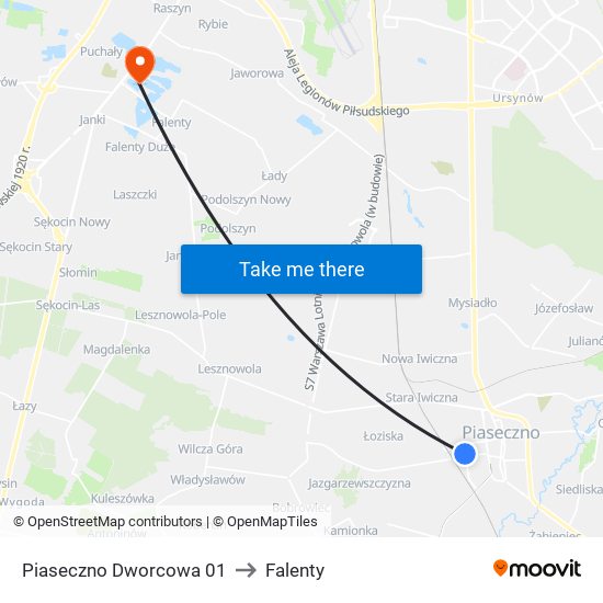 Piaseczno Dworcowa 01 to Falenty map