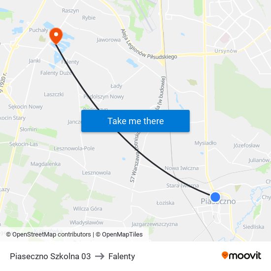 Piaseczno Szkolna to Falenty map