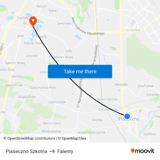 Piaseczno Szkolna to Falenty map