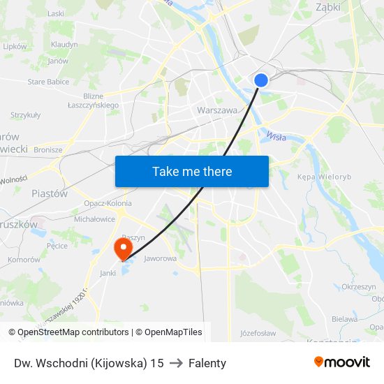 Dw. Wschodni (Kijowska) to Falenty map