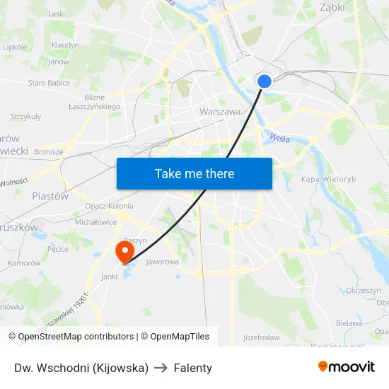 Dw. Wschodni (Kijowska) to Falenty map