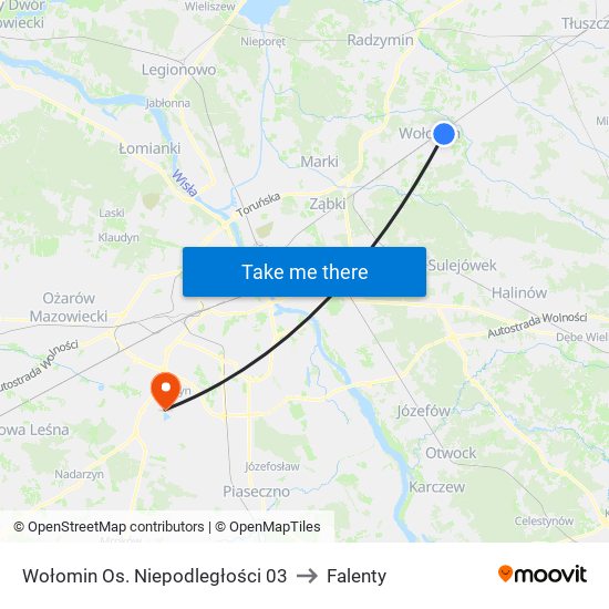 Wołomin Os. Niepodległości 03 to Falenty map