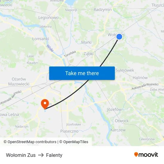 Wołomin Zus to Falenty map