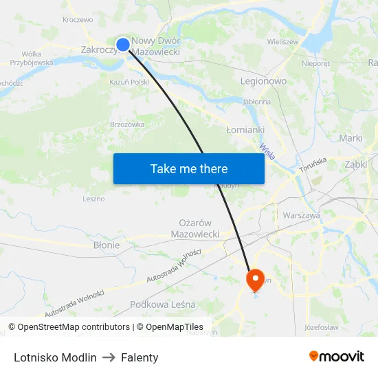 Lotnisko Modlin to Falenty map