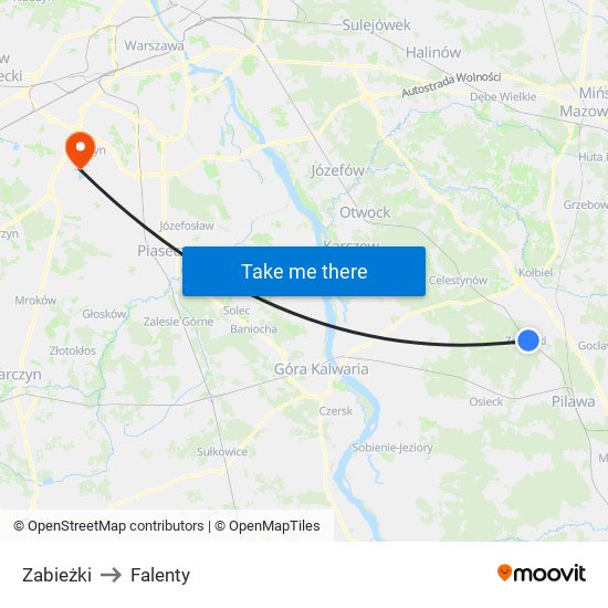 Zabieżki to Falenty map