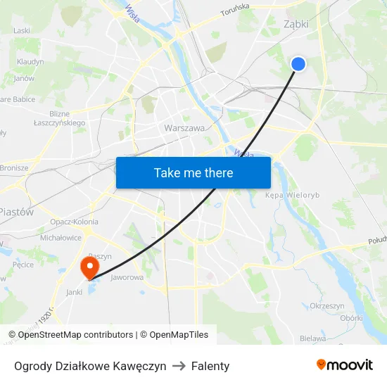 Ogrody Działkowe Kawęczyn to Falenty map