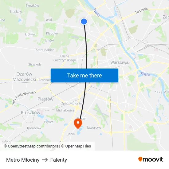 Metro Młociny to Falenty map