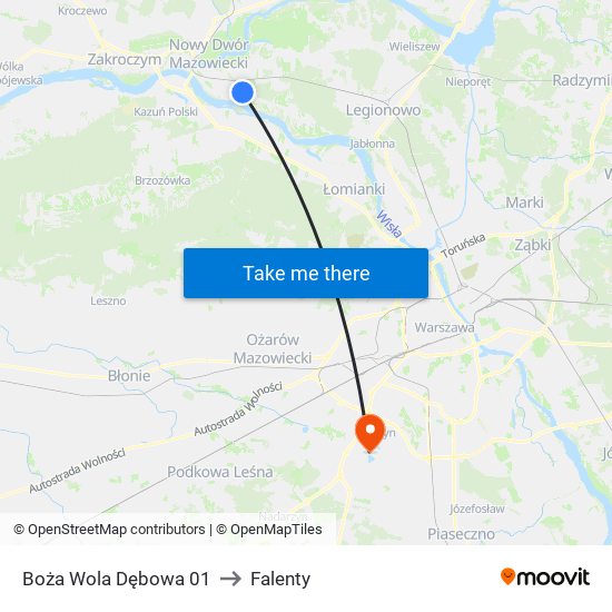 Boża Wola Dębowa to Falenty map