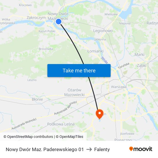 Nowy Dwór Maz. Paderewskiego 01 to Falenty map