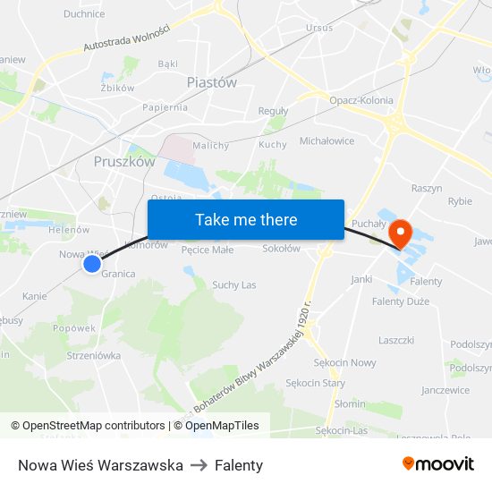 Nowa Wieś Warszawska to Falenty map