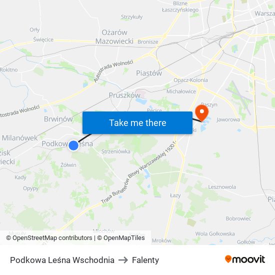 Podkowa Leśna Wschodnia to Falenty map