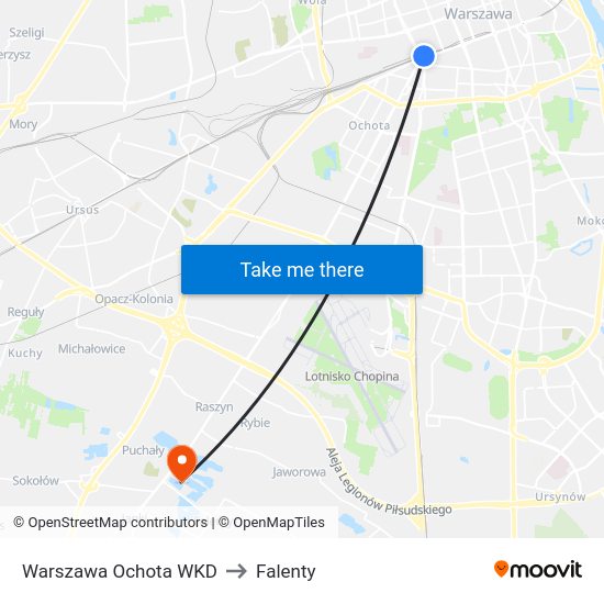 Warszawa Ochota WKD to Falenty map