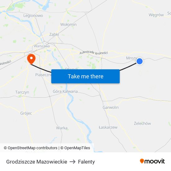 Grodziszcze Mazowieckie to Falenty map