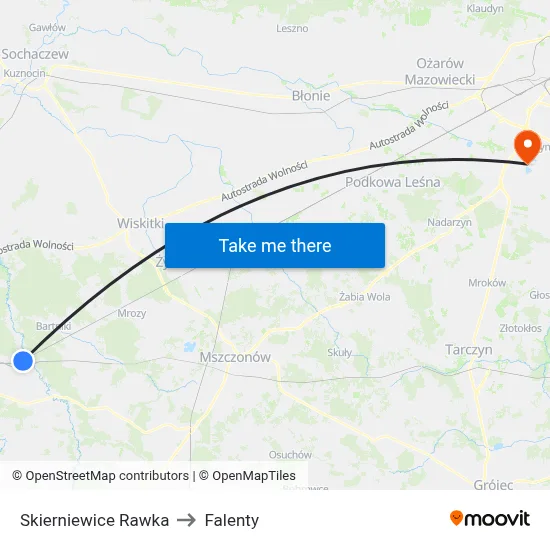 Skierniewice Rawka to Falenty map