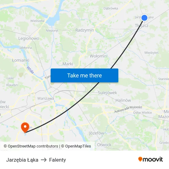Jarzębia Łąka to Falenty map