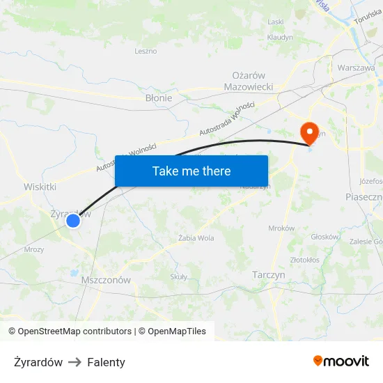 Żyrardów to Falenty map