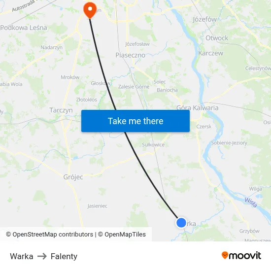 Warka to Falenty map
