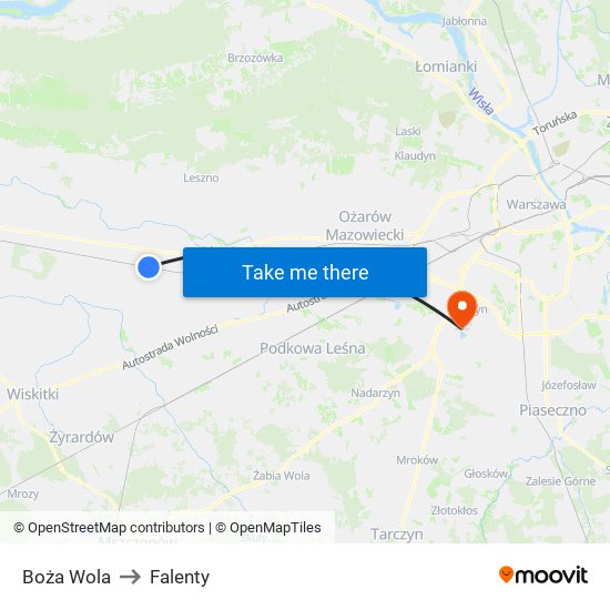 Boża Wola to Falenty map