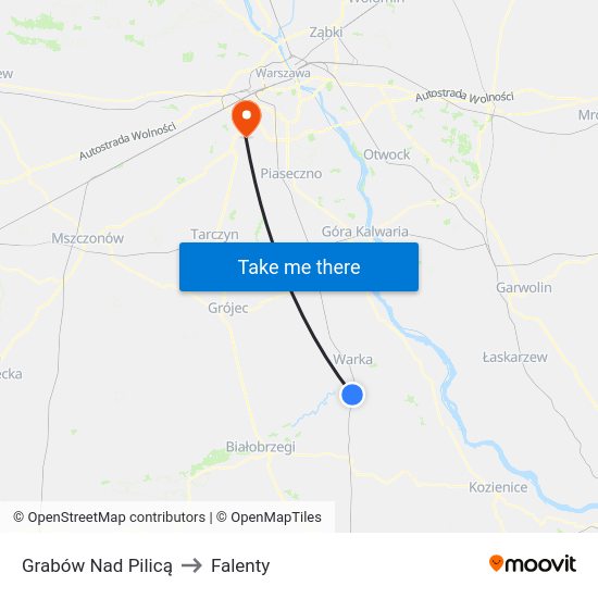 Grabów Nad Pilicą to Falenty map