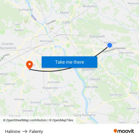 Halinów to Falenty map