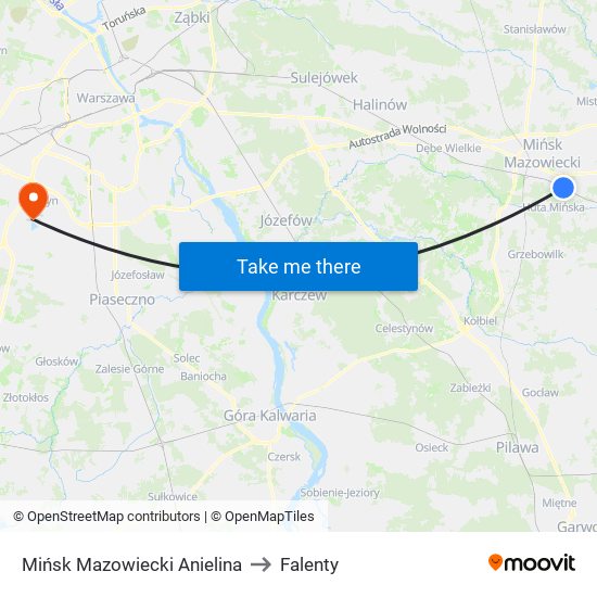 Mińsk Mazowiecki Anielina to Falenty map