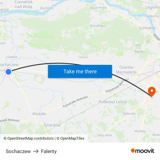 Sochaczew to Falenty map