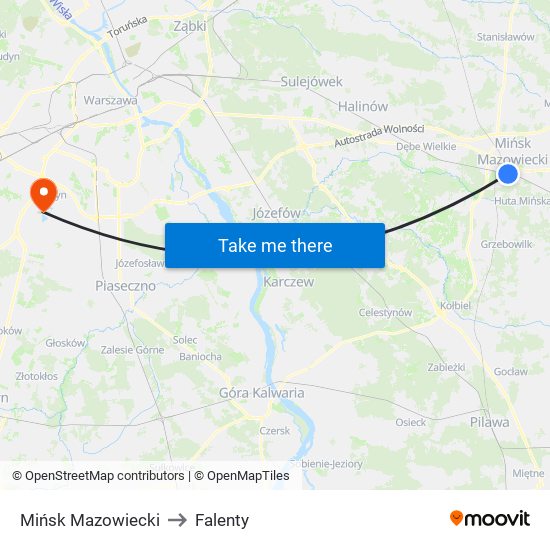 Mińsk Mazowiecki to Falenty map