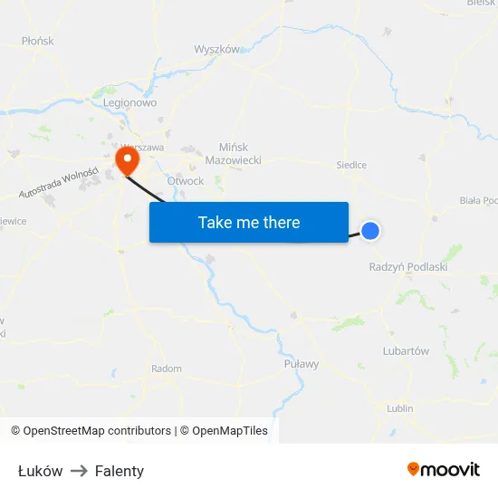 Łuków to Falenty map