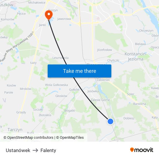 Ustanówek to Falenty map