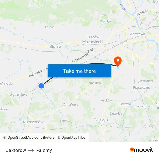 Jaktorów to Falenty map