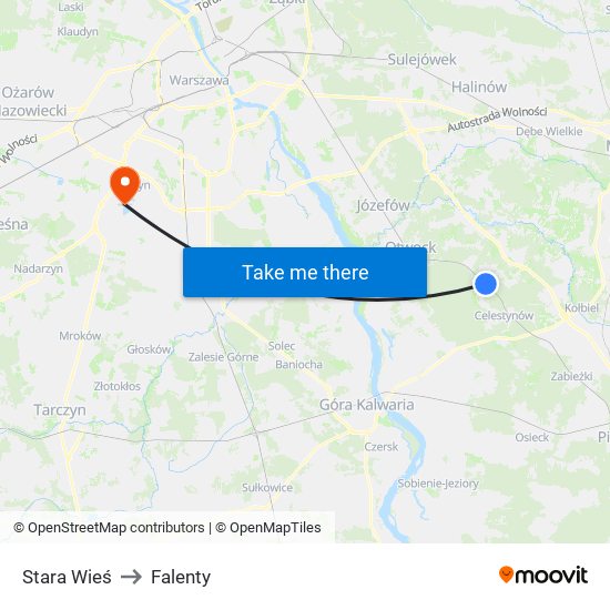 Stara Wieś to Falenty map