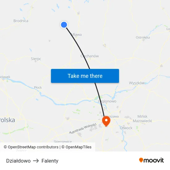 Działdowo to Falenty map
