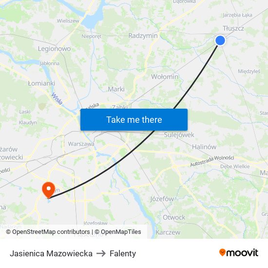 Jasienica Mazowiecka to Falenty map