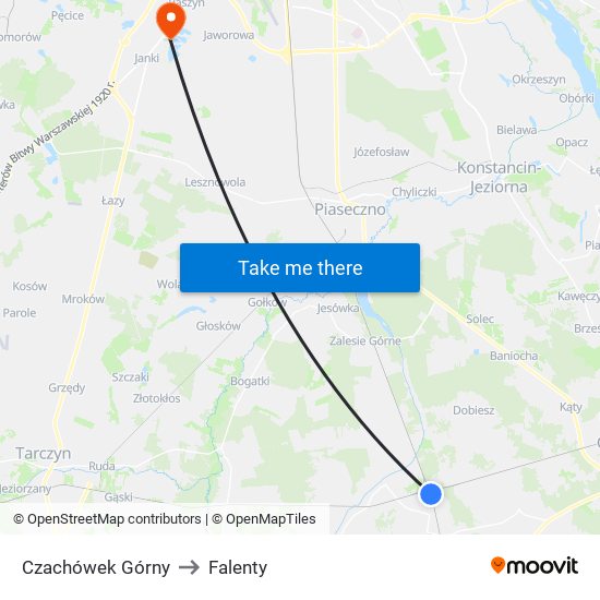 Czachówek Górny to Falenty map