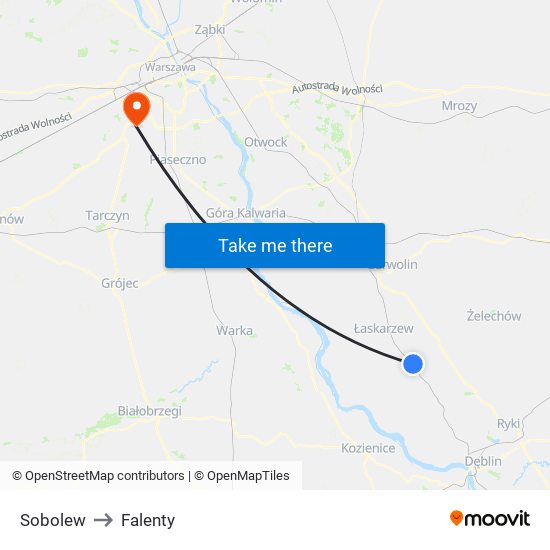 Sobolew to Falenty map