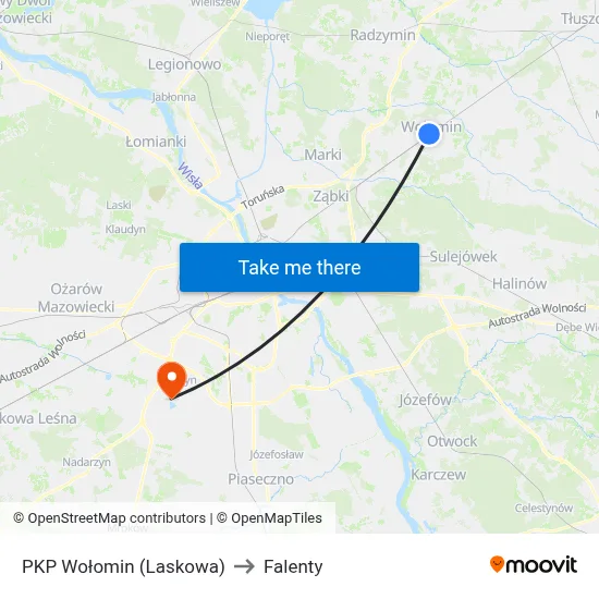 PKP Wołomin (Laskowa) to Falenty map
