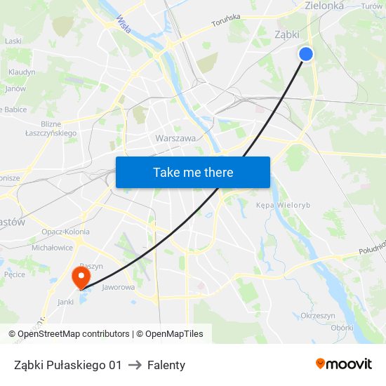 Ząbki Pułaskiego 01 to Falenty map