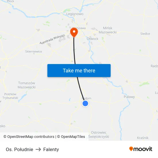 Os. Południe to Falenty map