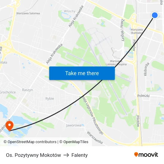 Os. Pozytywny Mokotów to Falenty map