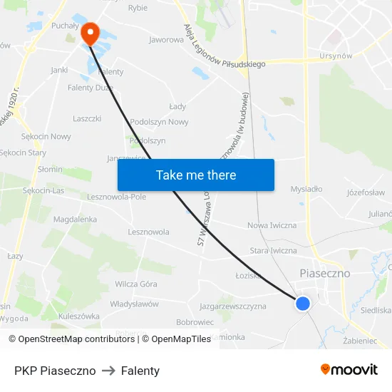 PKP Piaseczno to Falenty map