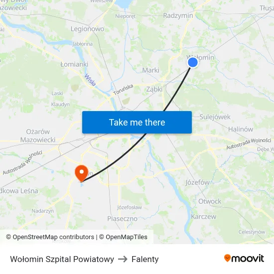 Wołomin Szpital Powiatowy to Falenty map