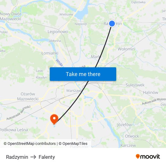 Radzymin to Falenty map