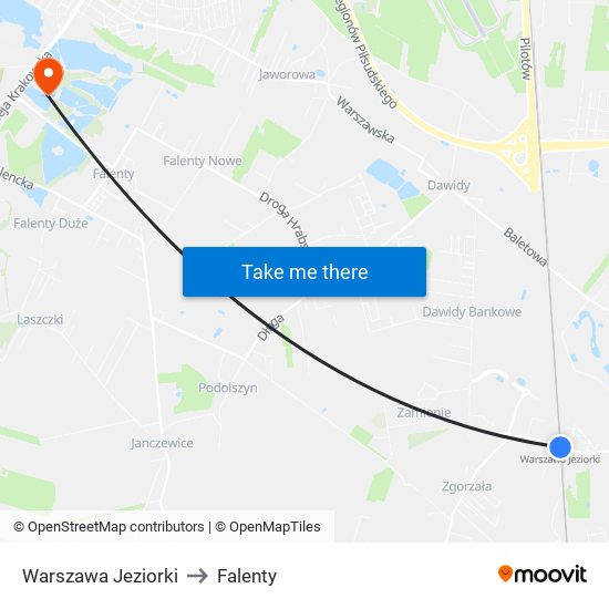 Warszawa Jeziorki to Falenty map