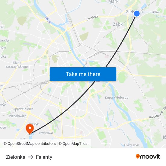 Zielonka to Falenty map