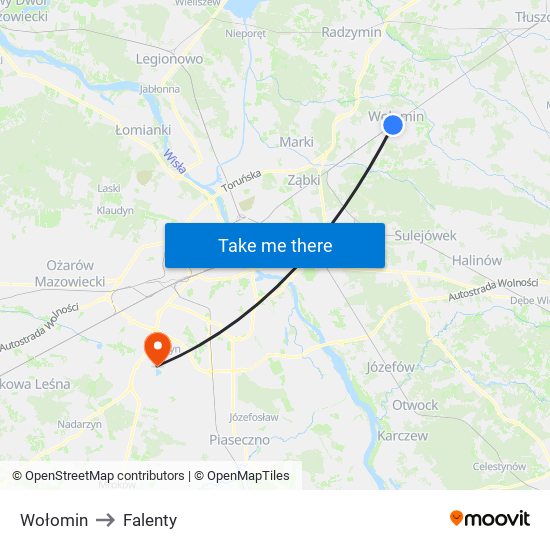 Wołomin to Falenty map