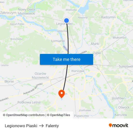 Legionowo Piaski to Falenty map