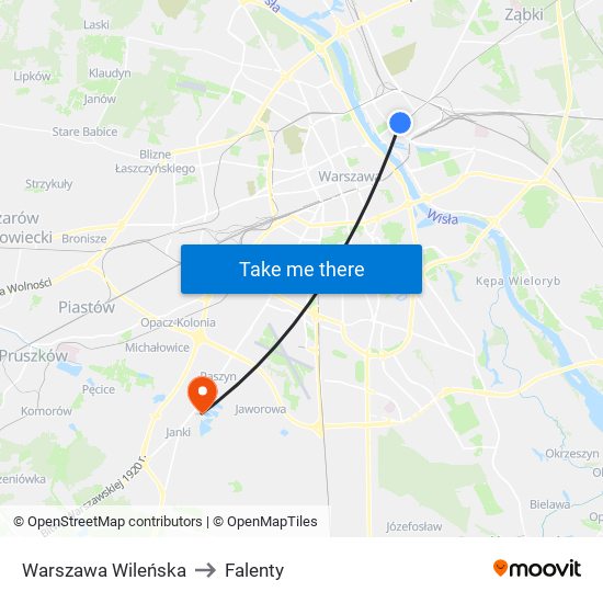 Warszawa Wileńska to Falenty map