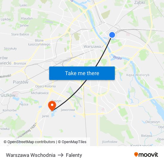 Warszawa Wschodnia to Falenty map