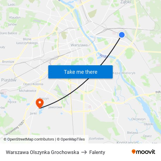 Warszawa Olszynka Grochowska to Falenty map