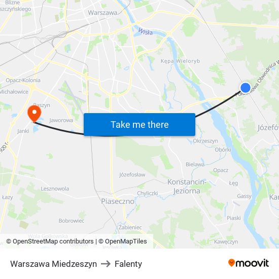 Warszawa Miedzeszyn to Falenty map